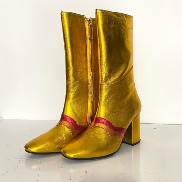 Man Repeller leandra Medine I’m here to party Gold boots 36 - Picture 4 of 10
